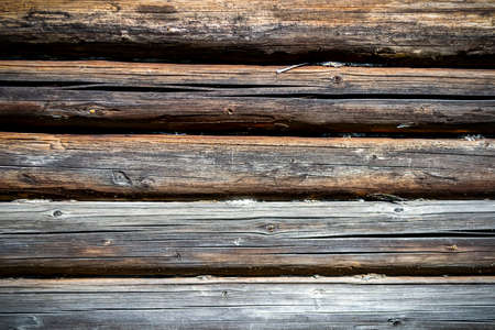 Weathered brown old wood horizontal planks backgroundの写真素材