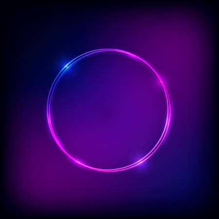 Abstract neon circle with lights, illustration. Glowing round frame with space for your text.のイラスト素材