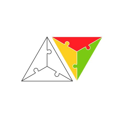 Triangle figure from three jigsaw puzzle pieces set