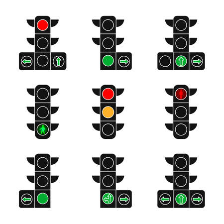 Set of traffic lights isolated on white backgroundのイラスト素材