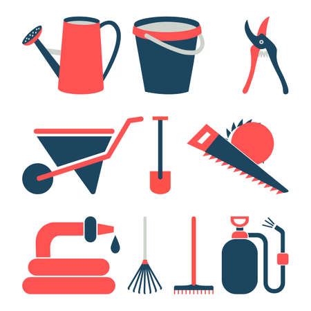Garden tools colored vector icons isolated on white backgroundのイラスト素材