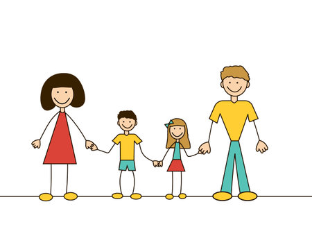 Hand drawing cartoon vector flat characters - happy familyのイラスト素材