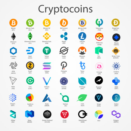 Cryptocurrency vector coins icons isolated on white background.のイラスト素材