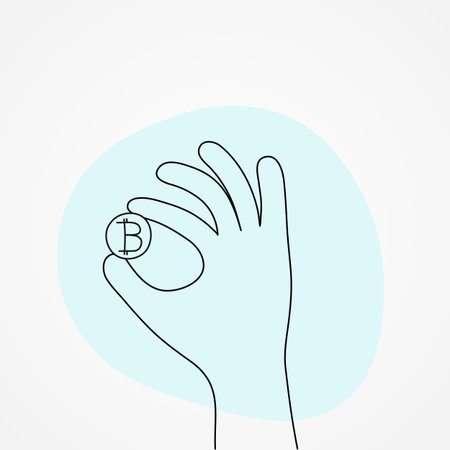 Bitcoin token coin in the hand - sketch vectorのイラスト素材