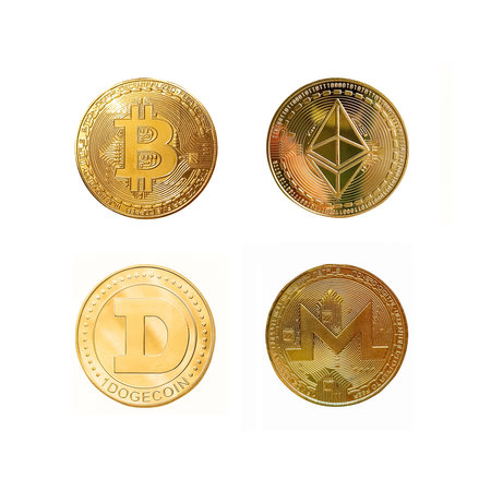 Popular crypto coins set isolated on white backgroundの写真素材