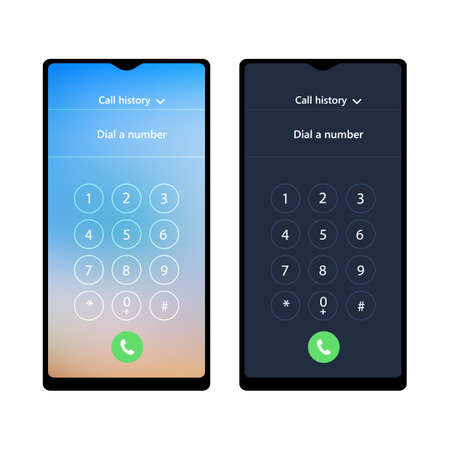 Cellphone screen interface vector. Keypad with numbers for mobile phone. Touchscreen device isolated on white backgroundのイラスト素材