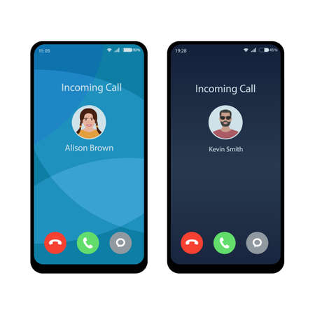 Cellphone screen interface vector. Touch screen device isolated on white background. incoming callのイラスト素材