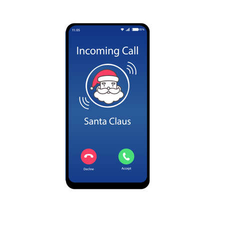 Cellphone screen interface vector. Incoming call from Santa Clausのイラスト素材