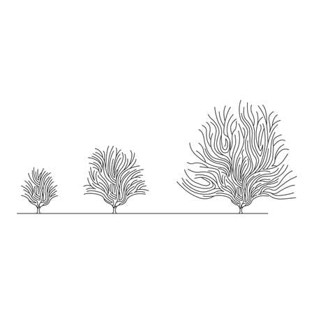 Black and white growing vector trees in flat styleのイラスト素材