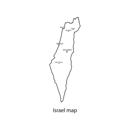 Israel world map country outline in black contour. Vector illustration.のイラスト素材