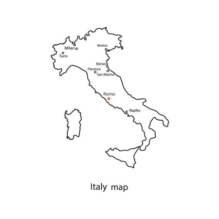 Italy world map country outline in black contour. Vector illustration.のイラスト素材