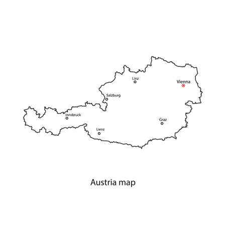 Austria world map country outline in black contour. Vector illustration.のイラスト素材