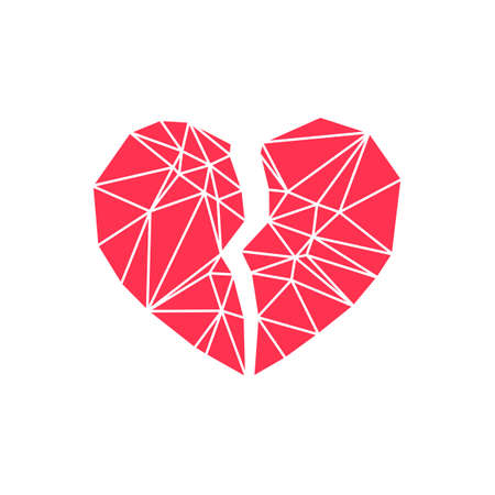 Broken low poly heart made from triangles vector icon isolated on white backgroundのイラスト素材