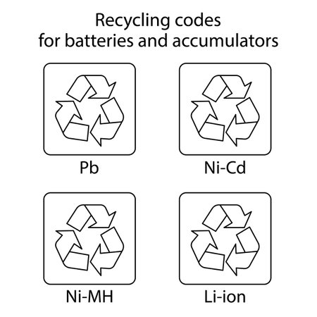 Recycling codes for batteries and accumulators - outline vector illustrationのイラスト素材