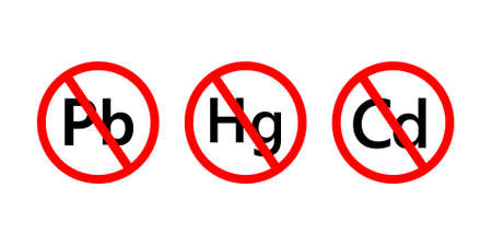No Pb, Hg, Cd icons in red circle - vector signのイラスト素材