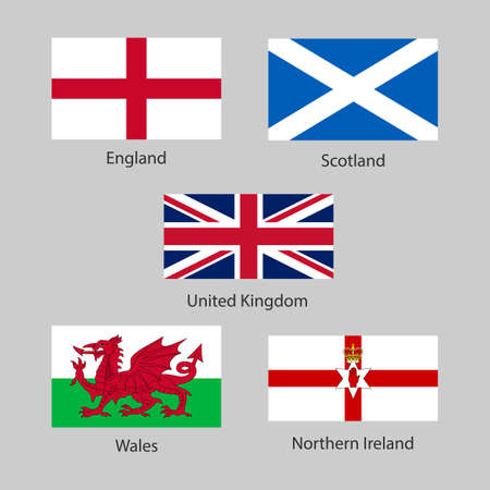 Flags of United Kingdom and its countries: England, Scotland, Northern Ireland and Walesのイラスト素材