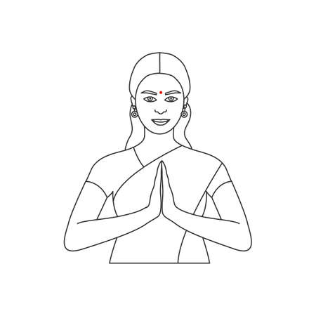 Indian woman in sari with red bindi - line iconのイラスト素材