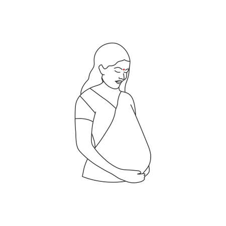 Pregnant Married Indian woman in sari - line icon. vector illustrationのイラスト素材