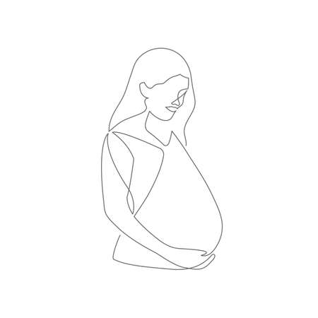 Continuous single drawn one line of pregnant woman silhouette. line art. future mother. vector illustrationのイラスト素材