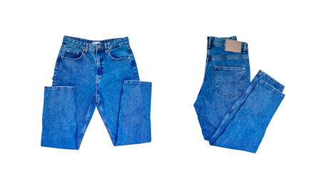 Blue Denim Jeans isolated on white backgroundの写真素材