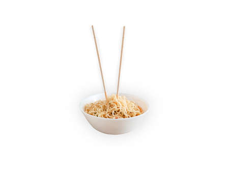 Plate with instant noodles and food sticksの写真素材