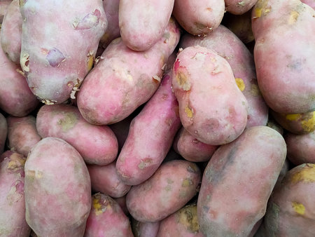 Raw potatoes background. Food background.