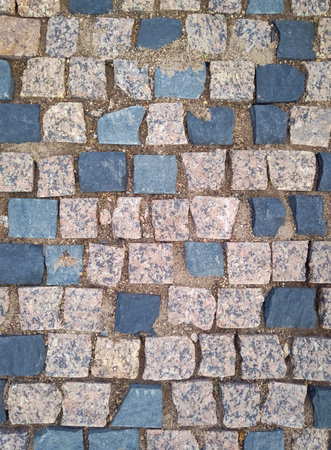 Road pavement with granite stones. Paving stonesの写真素材