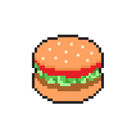 Pixel burger vector icon. Retro style. Fast food.のイラスト素材