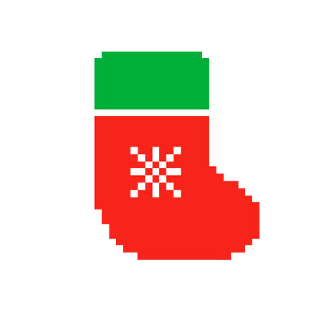 Pixel Christmas sock vector icon for games. 8 bit red sock for giftsのイラスト素材