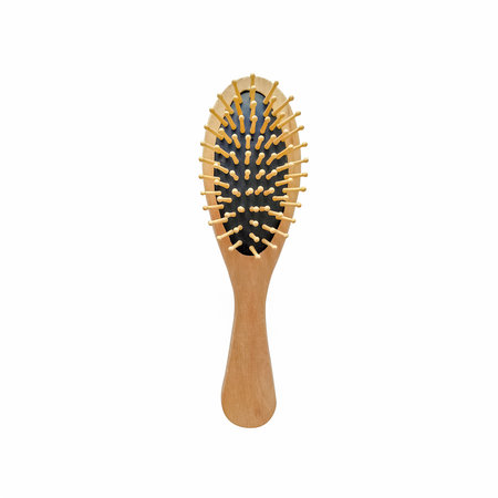 Massage hairbrush. Natural wooden massage combの写真素材