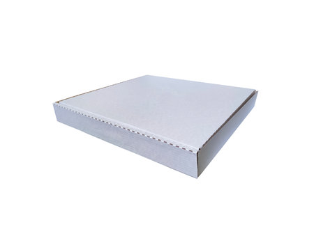 White blank closed cardboard box for pizza isolated on white background.の写真素材