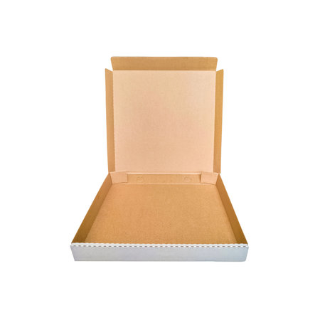 Empty open cardboard box for pizza isolated on white background.の写真素材