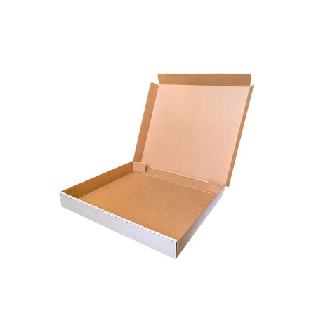 Empty open cardboard box for pizza isolated on white background.の写真素材