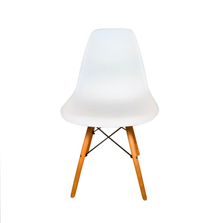 White modern chair with wooden legs. Front viewの写真素材