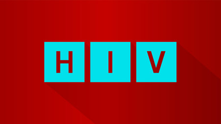 HIV abbreviation on dark red background. Human Immunodeficite Virusのイラスト素材