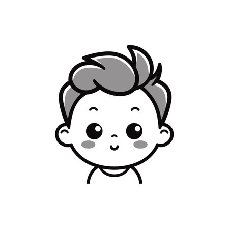 Boy vector. Toddler face linear silhouetteのイラスト素材