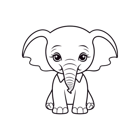 Baby elephant outline linear vector for coloringのイラスト素材