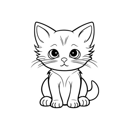 Cat outline vector. Kitten silhouette for coloringのイラスト素材