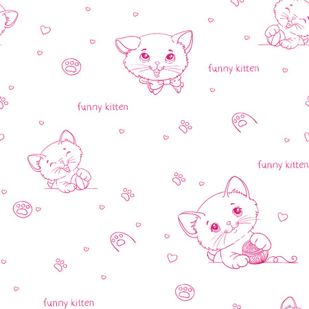 Cartoon seamless pattern with cute  catsのイラスト素材