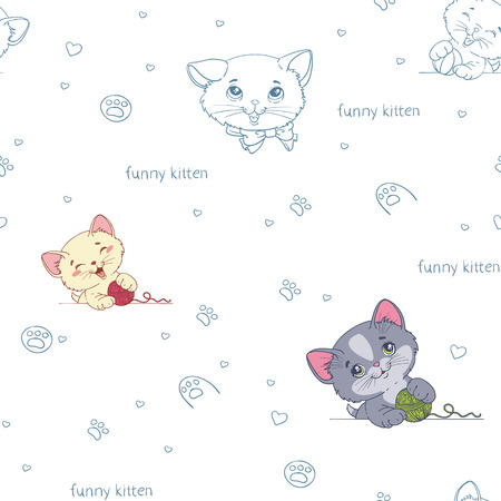 Cartoon seamless pattern with cute  catsのイラスト素材