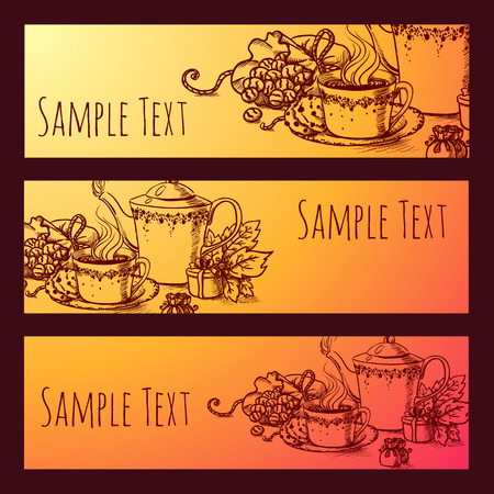 vintage tea vector. tea banner. beautiful hand drawn tea illustrationのイラスト素材