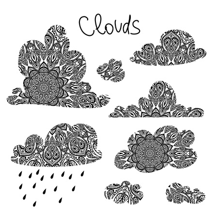 Vector set of abstract clouds. Mandala pattern.のイラスト素材