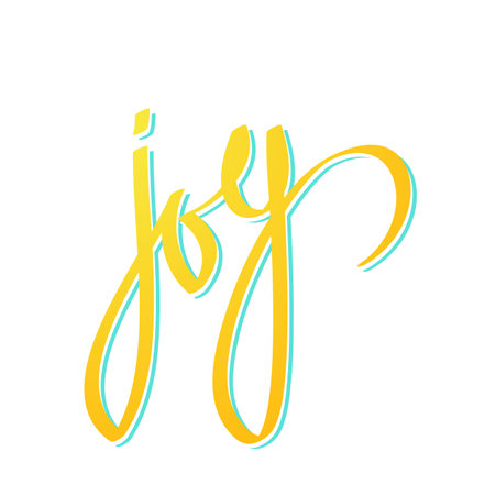 yellow word joy lettering on white backgroundのイラスト素材