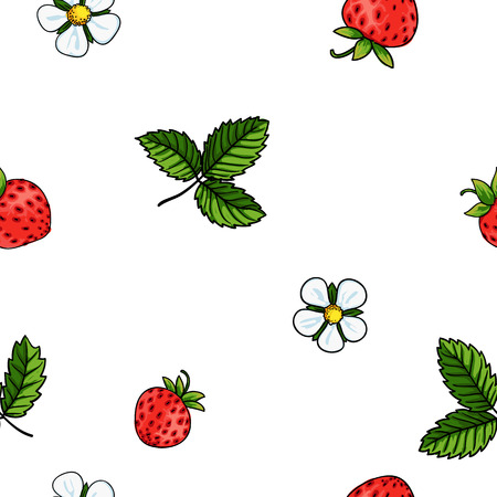 Seamless strawberry pattern on white background for print, web or textileのイラスト素材