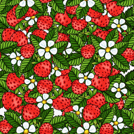 Seamless strawberry pattern on white background for print, web or textileのイラスト素材