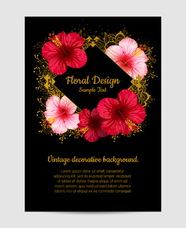 vector hibiscus realistic flower. invitation or wedding card.のイラスト素材
