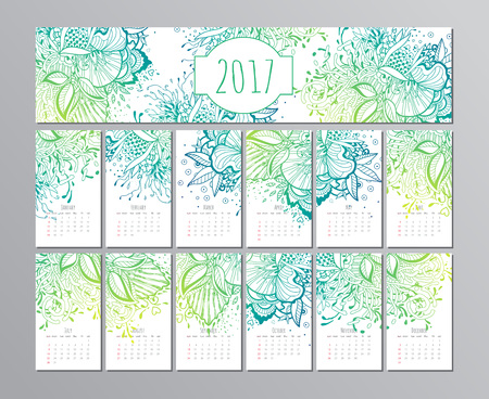 vector calendar with floral pattern. 2017 yearのイラスト素材