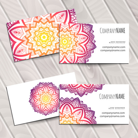 Business cards with mandala illustration. Vector set.のイラスト素材