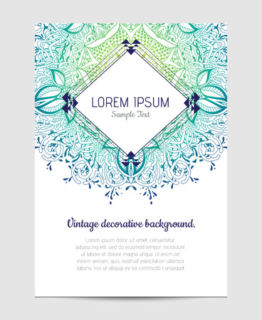Invitation with hand drawn mandala pattern. wedding card with abstract floral illustration. Vintage decorative element. Ethnic round ornamentのイラスト素材