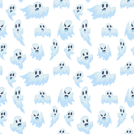 Halloween spooky ghost vector illustration. seamless patternのイラスト素材